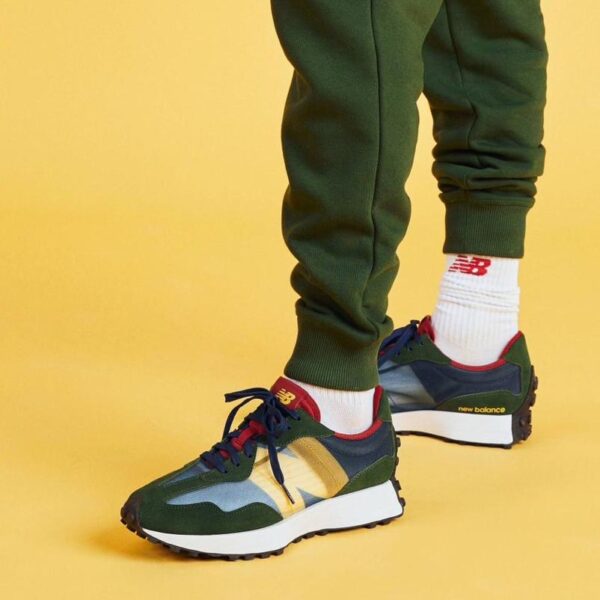 NEW BALANCE 327 DARK GREEN SUEDE NAVY BLUE RED YELLOW