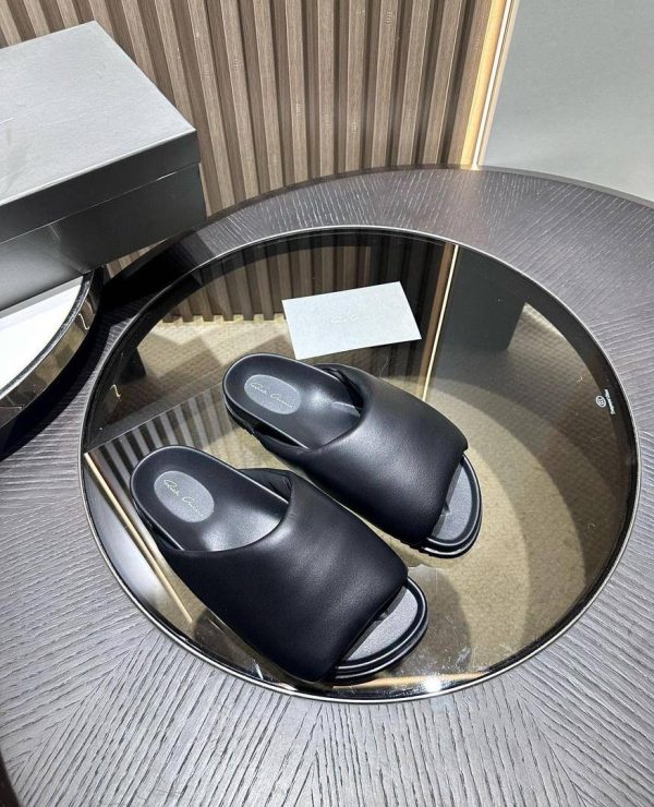 RICK OWENS SLIDE GRANOLAS BLACK LEATHER
