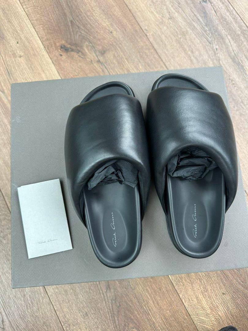 RICK OWENS SLIDE GRANOLAS BLACK LEATHER