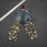 Distress Patch Camouflage Baggy Denim