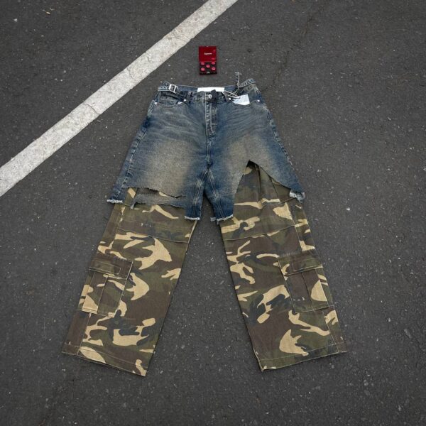 Distress Patch Camouflage Baggy Denim