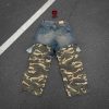 Distress Patch Camouflage Baggy Denim