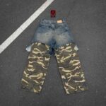 Distress Patch Camouflage Baggy Denim