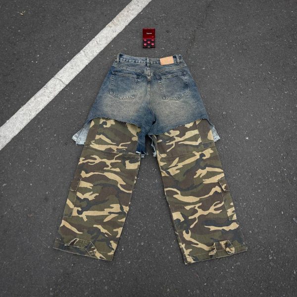 Distress Patch Camouflage Baggy Denim