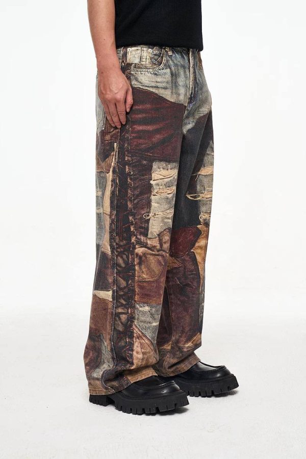 3D Patch Distressed Baggy  Jeans