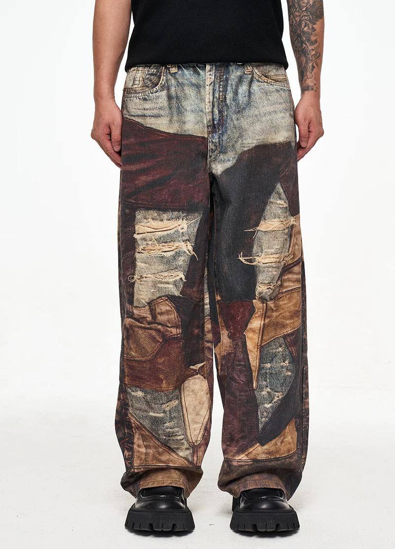 3D Patch Distressed Baggy  Jeans