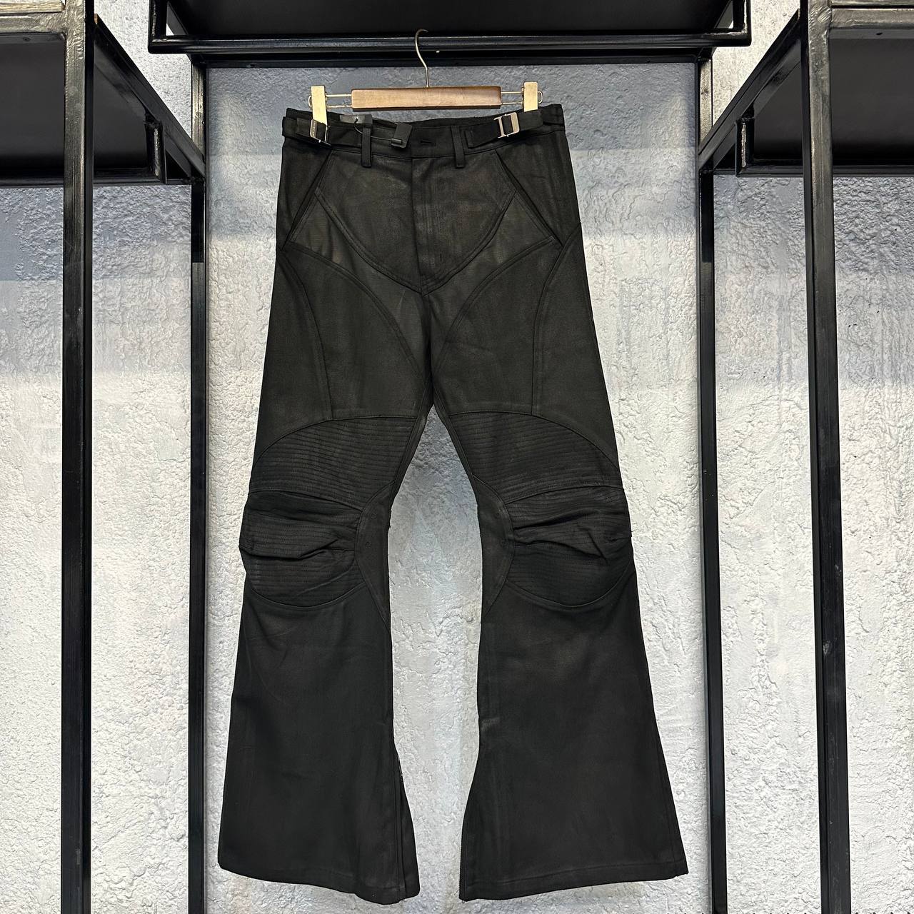 Project G/R Coated Biker Armoured Flare Pants - DERI PLUG