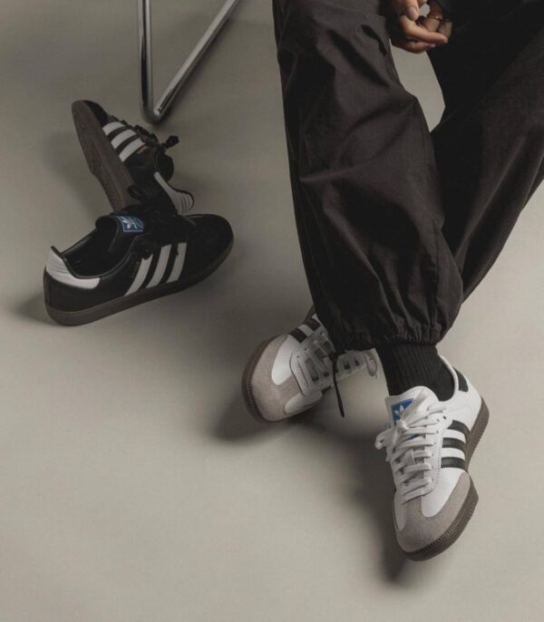 THE ADIDAS SAMBA OG IN CLOUD WHITE AND BLACK TAN