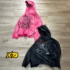 Bold cherub print Hoodie with ragged raw cut-off edges