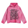 Bold cherub print Hoodie with ragged raw cut-off edges
