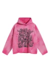Bold cherub print Hoodie with ragged raw cut-off edges