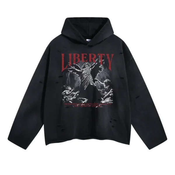 Liberty print raw cut-off edges hoodie