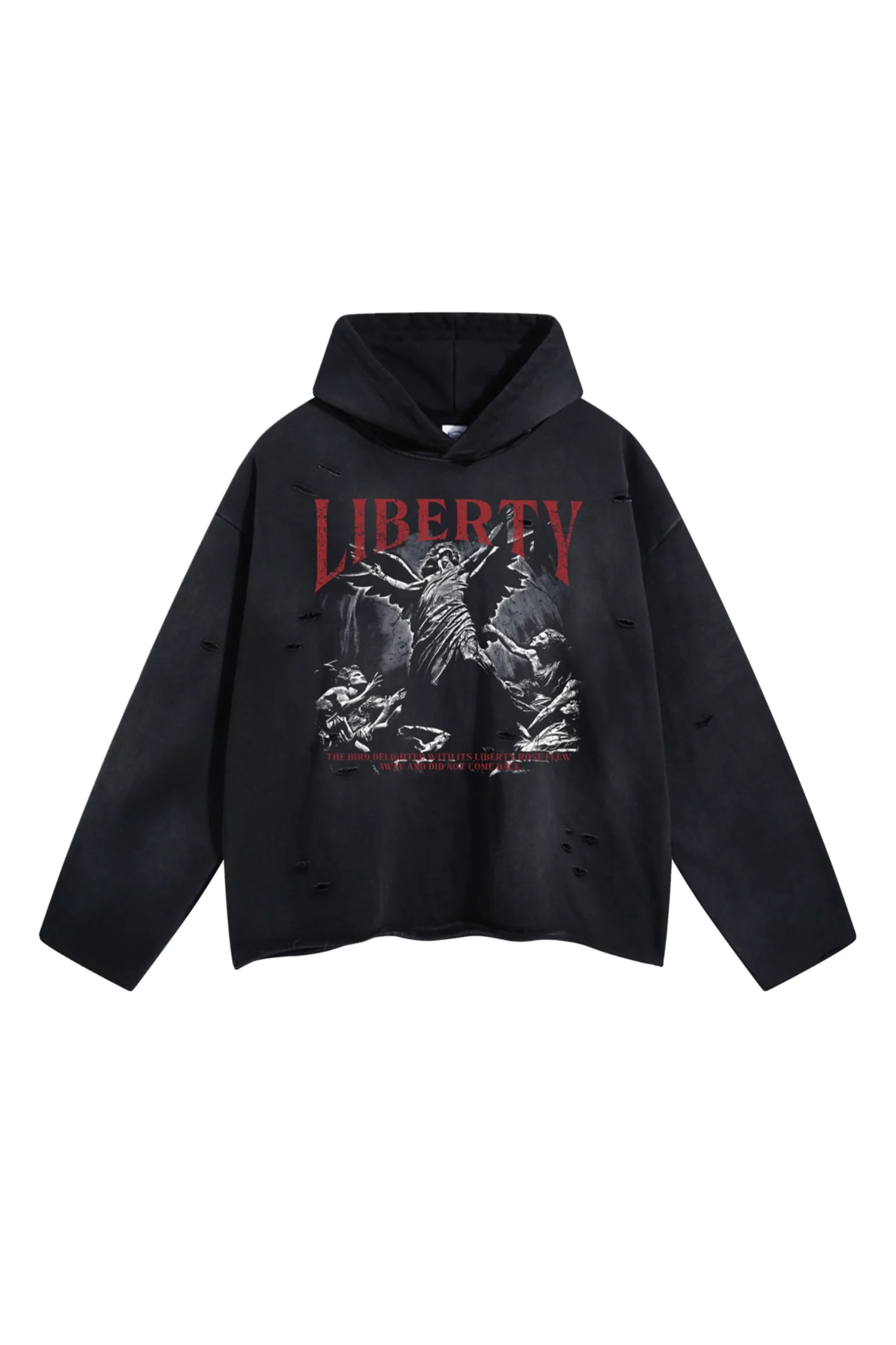 Liberty print raw cut-off edges hoodie