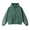 Vintage-Wash Zip Hoodie – Emerald Green