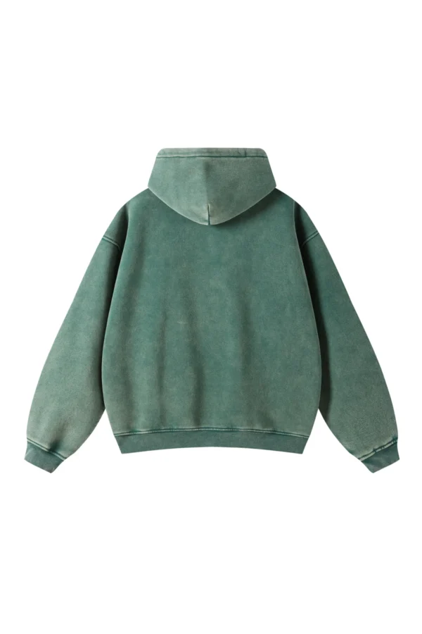 Vintage-Wash Zip Hoodie – Emerald Green