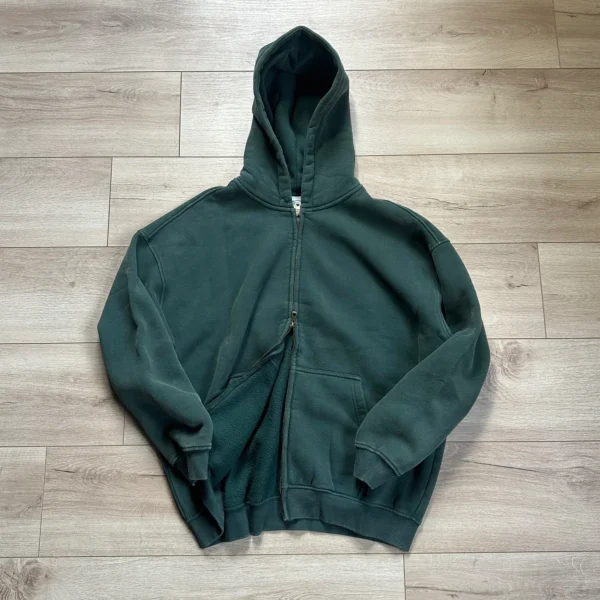 Vintage-Wash Zip Hoodie – Emerald Green