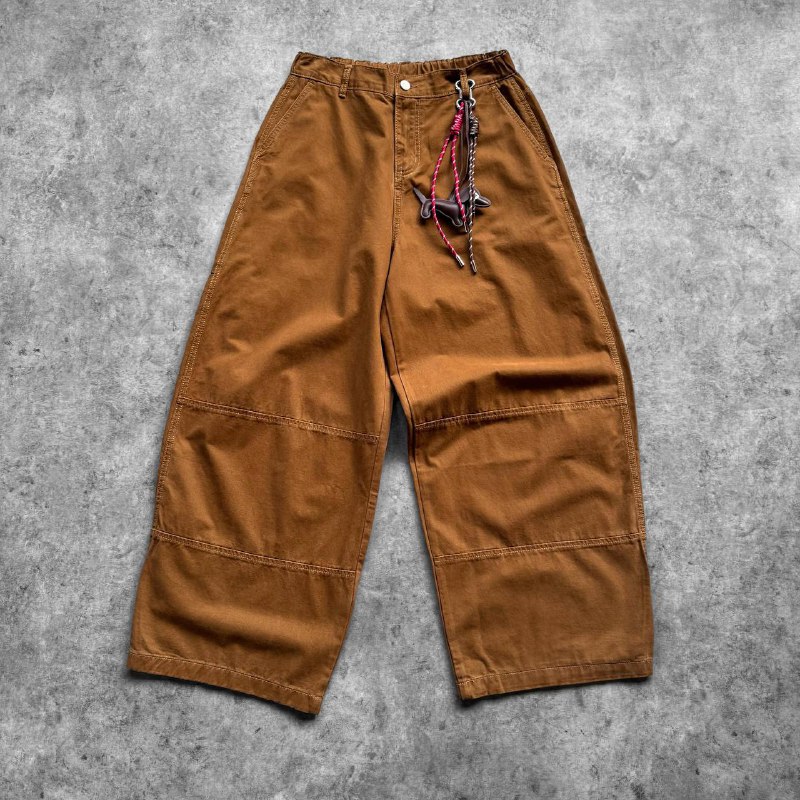 brown wide-leg cargo chinos