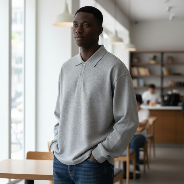 AMI Paris Grey Ami De Cœur Long-Sleeve Polo Shirt