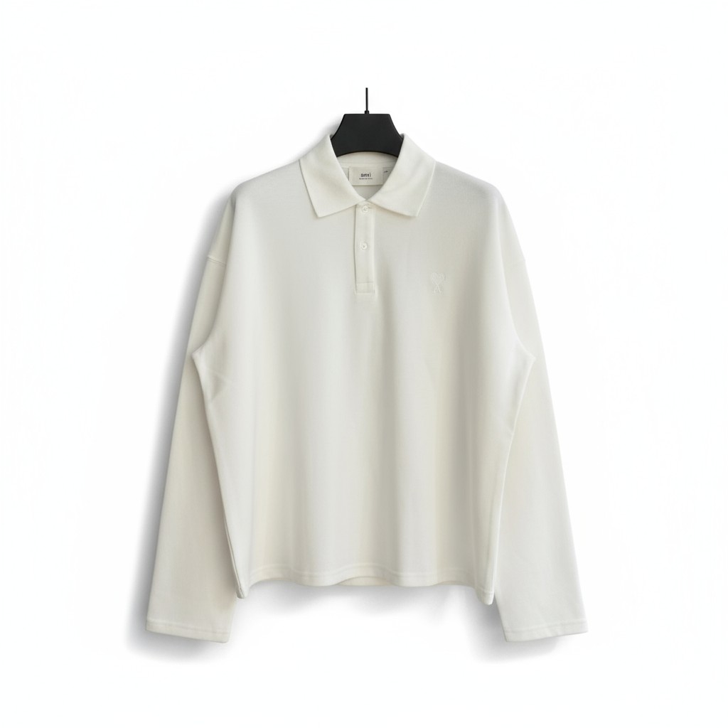AMI Paris White Ami De Cœur Long-Sleeve Polo Shirt