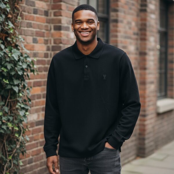 AMI Paris Black Ami De Cœur Long-Sleeve Polo Shirt