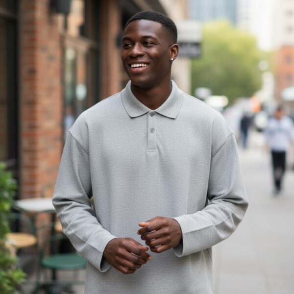 AMI Paris Grey Ami De Cœur Long-Sleeve Polo Shirt