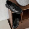 THE BLACK LEATHER  BUCKLED HEELED LOAFERS