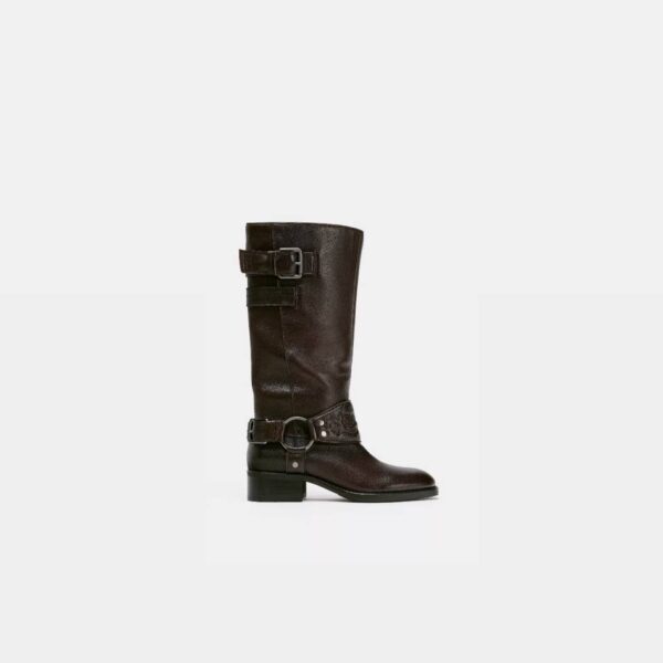 FEMALE LEATHER FLAT EMBROIDERED BOOTS