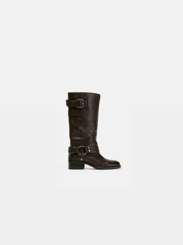 FEMALE LEATHER FLAT EMBROIDERED BOOTS