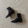 THE WHYTT CHAINED HARNESS RING LEATHER HEELED ANKLE BOOT IN BLACK