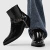 photo_5996750669051792869_x CROCODILE PYTHON HEELED ANKLE BOOT IN BLACK