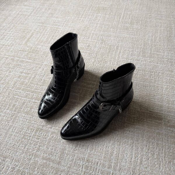 photo_5996750669051792873_y CROCODILE PYTHON HEELED ANKLE BOOT IN BLACK
