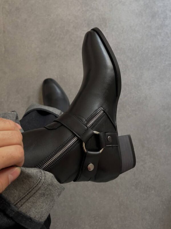 photo_5996750669051792884_y THE WHYTT HARNESS RING LEATHER HEELED ANKLE BOOT IN BLACK