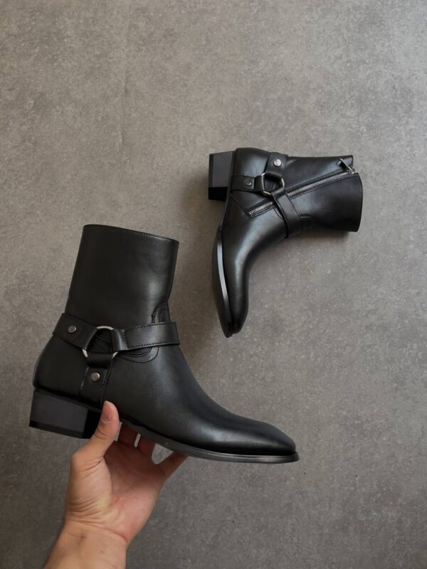photo_5996750669051792887_y THE WHYTT HARNESS RING LEATHER HEELED ANKLE BOOT IN BLACK
