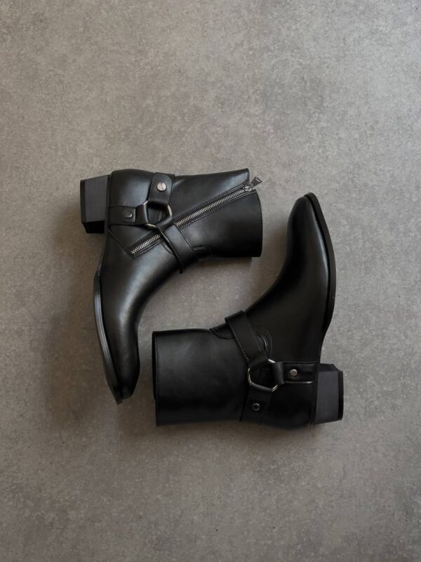 photo_5996750669051792889_y THE WHYTT HARNESS RING LEATHER HEELED ANKLE BOOT IN BLACK